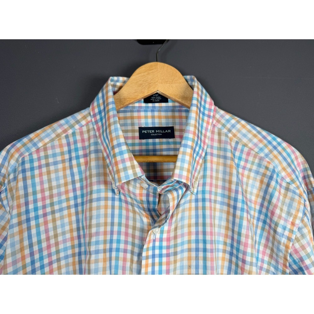Peter Millar Collection Mens Large Multi Color Plaid Cotton Button Down Shirt